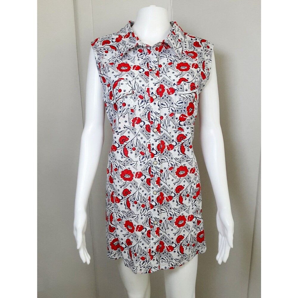 WRANGLER Retro Red Floral Print Pearl Snap Sleeveless Western Shirt Sz XXL